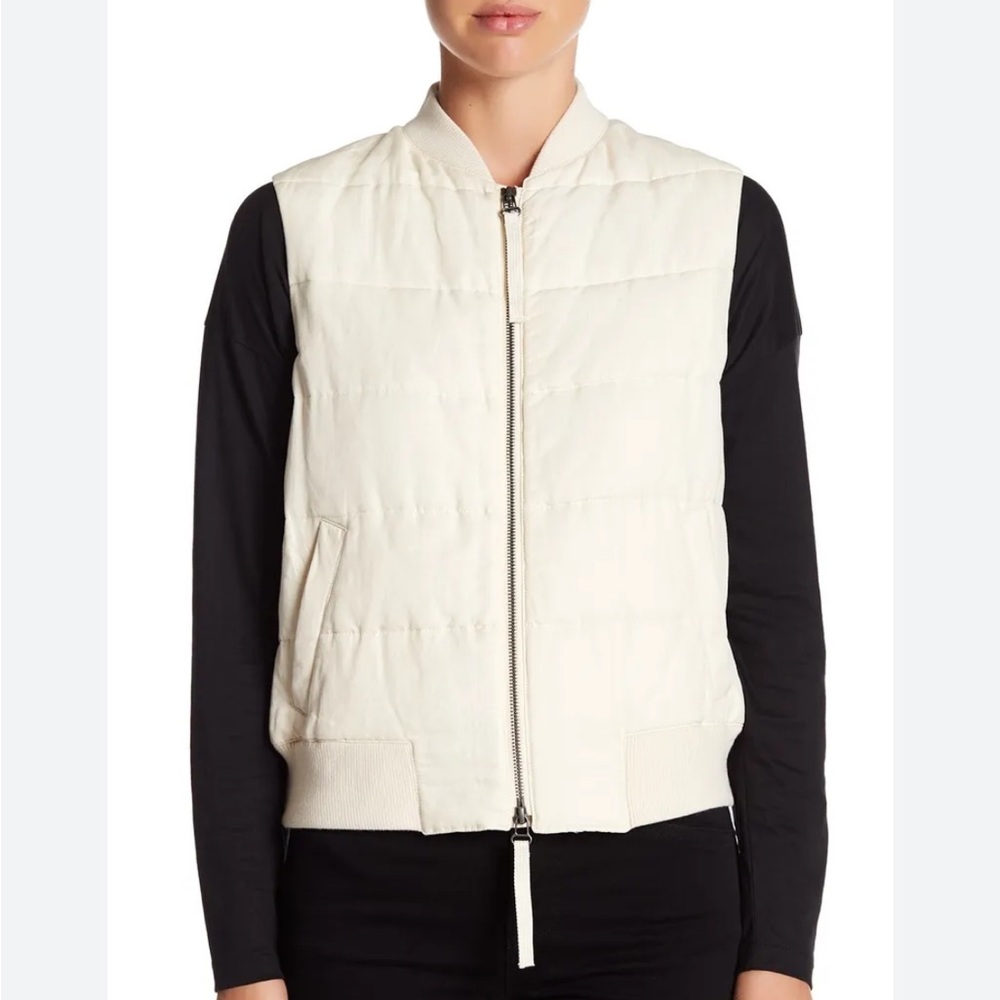 Vince Women's Strand Collar Zip Front Quilted Vest Solid Ivory Size Small
